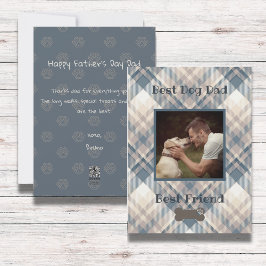 Blauw geruit Beste Hond Papa Foto Plat Kaart