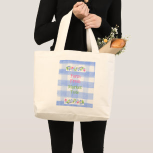 Blauw geruit bloemenmotief FARM FRESH Grote Tote Bag