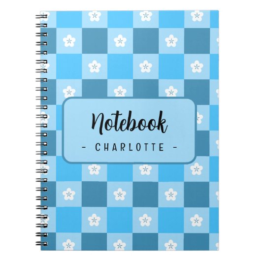 Blauw geruit bloemmotief notitieboek (Voorkant)