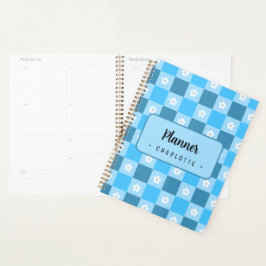 Blauw geruit bloemmotief planner