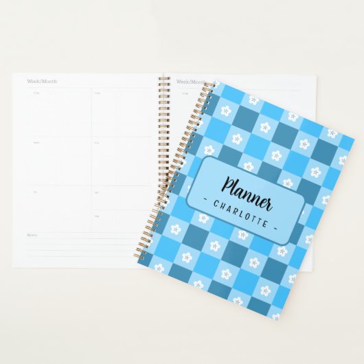 Blauw geruit bloemmotief planner (Display)