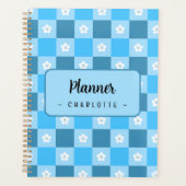 Blauw geruit bloemmotief planner (Voorkant)
