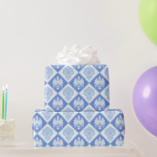 Blauw geruit damast cadeaupapier