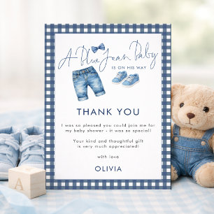 Blauw geruit dank je wel jongen baby shower kaart