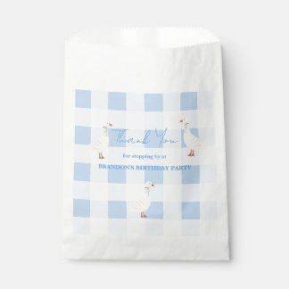Blauw geruit en knuffige ganzen Speelse verjaardag Bedankzakje