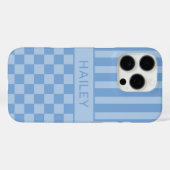 Blauw geruit gestreept gepersonaliseerd Case-Mate iPhone case (Achterkant (horizontaal))