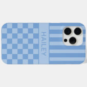 Blauw geruit gestreept gepersonaliseerd Case-Mate iPhone case (Achterkant (horizontaal))