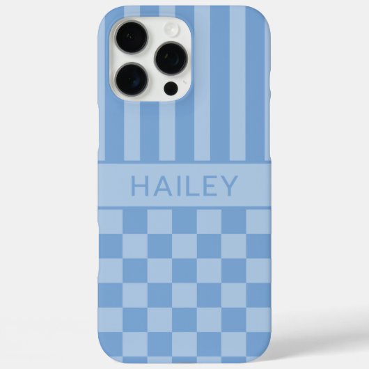 Blauw geruit gestreept gepersonaliseerd Case-Mate iPhone case (Achterkant)