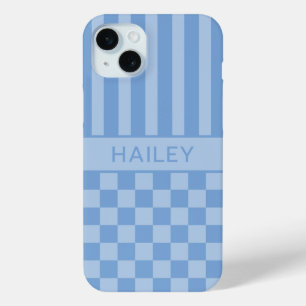 Blauw geruit gestreept gepersonaliseerd hoesje