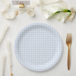 Blauw geruit Gingham Baby Shower Papieren Bordje