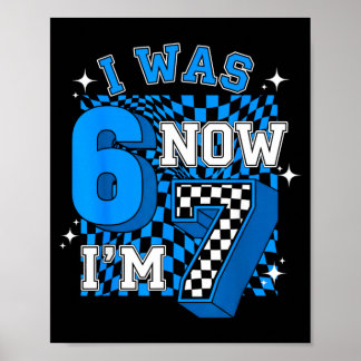 Blauw geruit Ik was 6 Ik ben 7 Grappig 67 Verjaard Poster