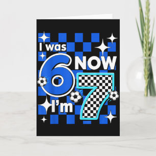 Blauw geruit Ik was 6 Nu ben ik 7 Verjaardag Voetb Kaart