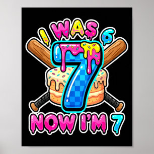 Blauw geruit Ik was 6 Nu ben ik 7 Verjaardagstaart Poster