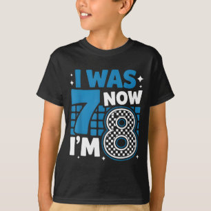 Blauw geruit ik was 7 nu ben ik 8 verjaardag jonge t-shirt