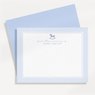 Blauw geruit jongensgepersonaliseerde kinderkamer aankondiging