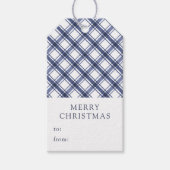 Blauw geruit Kerstmis Cadeaulabel (Voorkant)