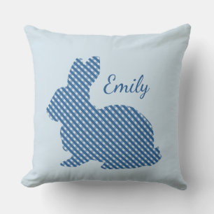 Blauw geruit konijn gepersonaliseerd kussen
