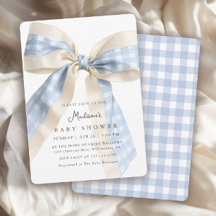Blauw geruit lint cute baby shower kaart