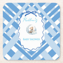 Blauw geruit lint voor beer voor babyshower voor j