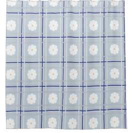 Blauw geruit madeliefjes patroon douchegordijn
