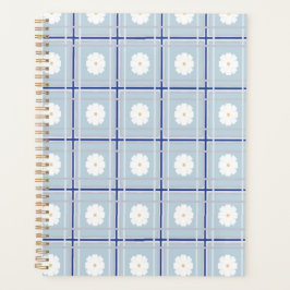 Blauw geruit madeliefjes patroon planner