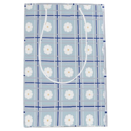 Blauw geruit madeliefjespatroon medium cadeauzakje