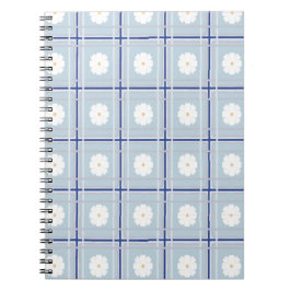 Blauw geruit madeliefjespatroon notitieboek