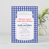 Blauw geruit Mason Jar landelijke roestige uitnodi Kaart (Staand voorkant)