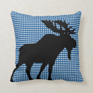 Blauw geruit met Maine elandkussen Kussen