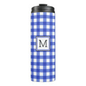 Blauw geruit monogram warmhoudmok thermosbeker (Voorkant)