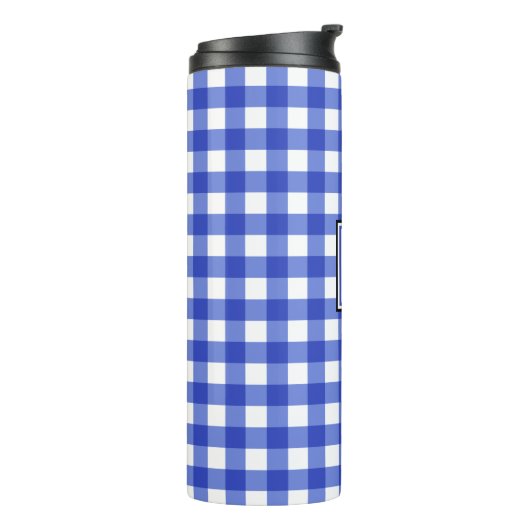 Blauw geruit monogram warmhoudmok thermosbeker (Gedraaid links)