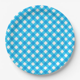 Blauw geruit patroon papieren bordje
