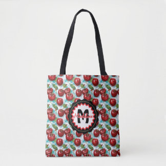 Blauw geruit Plaid Cherry patroon gepersonaliseerd Draagtas