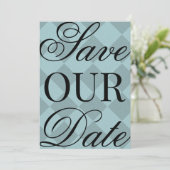 Blauw geruit Save The Date Kaart (Staand voorkant)