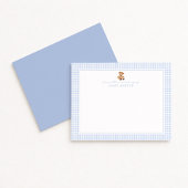 Blauw geruit teddybeer kraamkaart aankondiging