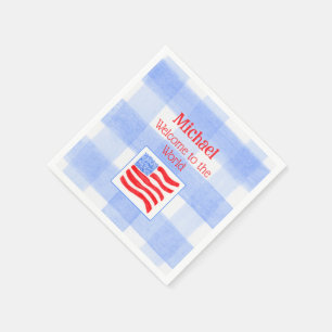 Blauw geruit USA-vlag WELKOM OP DEZE WERELD Servet