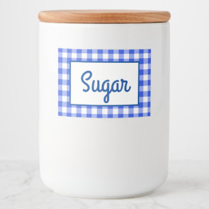 Blauw geruit voedselcontainer etiket