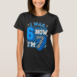 Blauw geruit was 6 7 grappig 67 verjaardag jongen t-shirt
