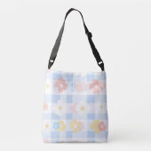 Blauw geruite bloem crossbody tas (Achterkant)