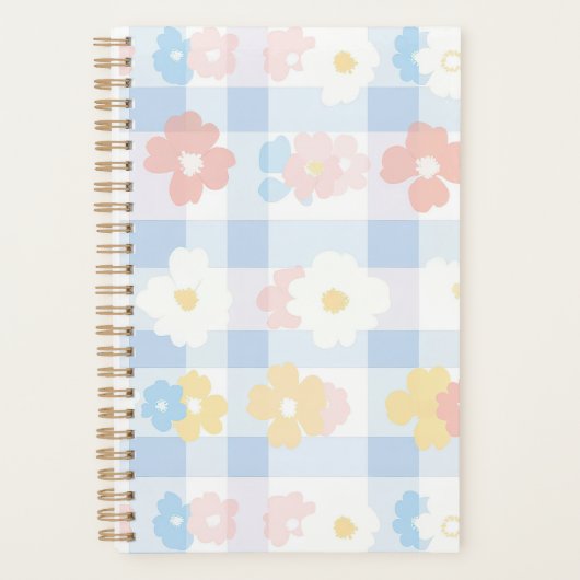 Blauw geruite bloem planner (Voorkant)