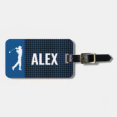 Blauw geruite controle Monogram Golfer Bagagelabel (Voorkant horizontaal)