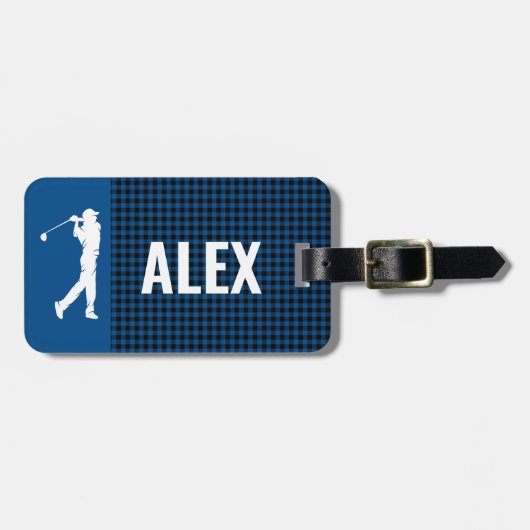 Blauw geruite controle Monogram Golfer Bagagelabel (Voorkant horizontaal)