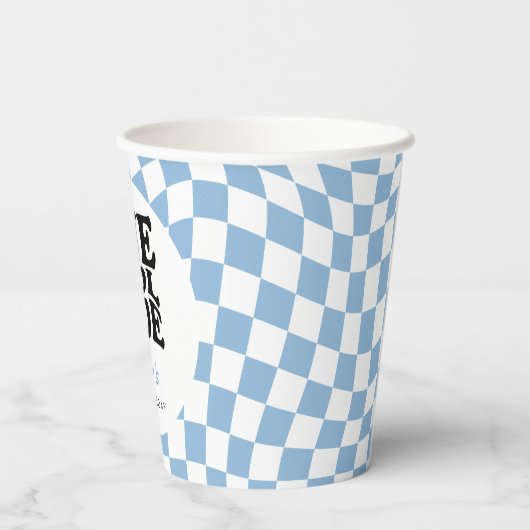 Blauw geruite glimlach een coole kerel 1e verjaard papieren bekers (Achterkant)