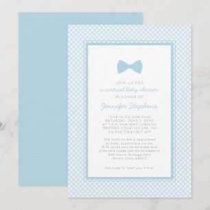 Blauw geruite strik baby shower online kaart