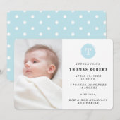 Blauw geschilderd monogram foto geboorte aankondig aankondiging (Voorkant / Achterkant)