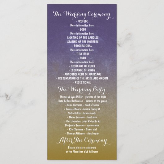 Blauw geschilderde mason potje bruiloft programma' programma (Achterkant)