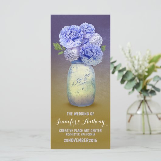 Blauw geschilderde mason potje bruiloft programma' programma (Staand voorkant)