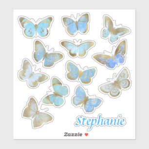 Blauw geschilderde sparkle vlinders sticker