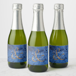 Blauw geschilderde Waterverf achtergrond mini Sparkling Wijnetiket