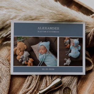 Blauw geslacht neutrale foto baby aankondigingskaa kaart